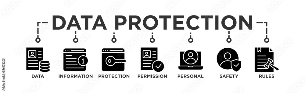 Data protection banner web icon vector illustration concept with icon of data, information, protection, permission, personal, safety and rules Data protection banner web icon vector illustration concept with icon of data, information, protection, permission, personal, safety and rules
