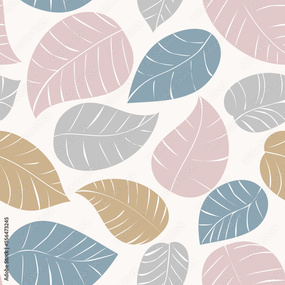 seamless pattern with pink blue grey leaves for wallpapers and homedecor