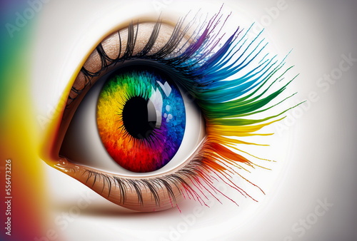 Fototapeta samoprzylepna Zbliżenie: kolorowe tęczowe oko kobiety