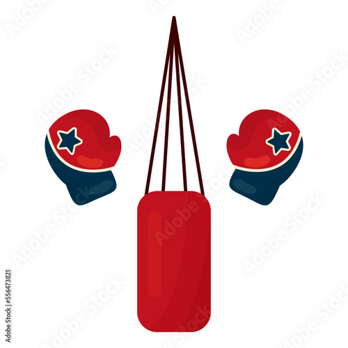 flat vector illustration of boxing cloves and bag