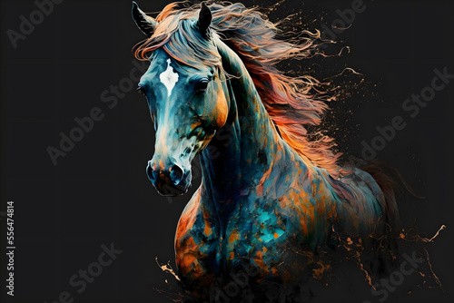 Illustrative abstract design of a horse. Multicolored painting. Generative AI.