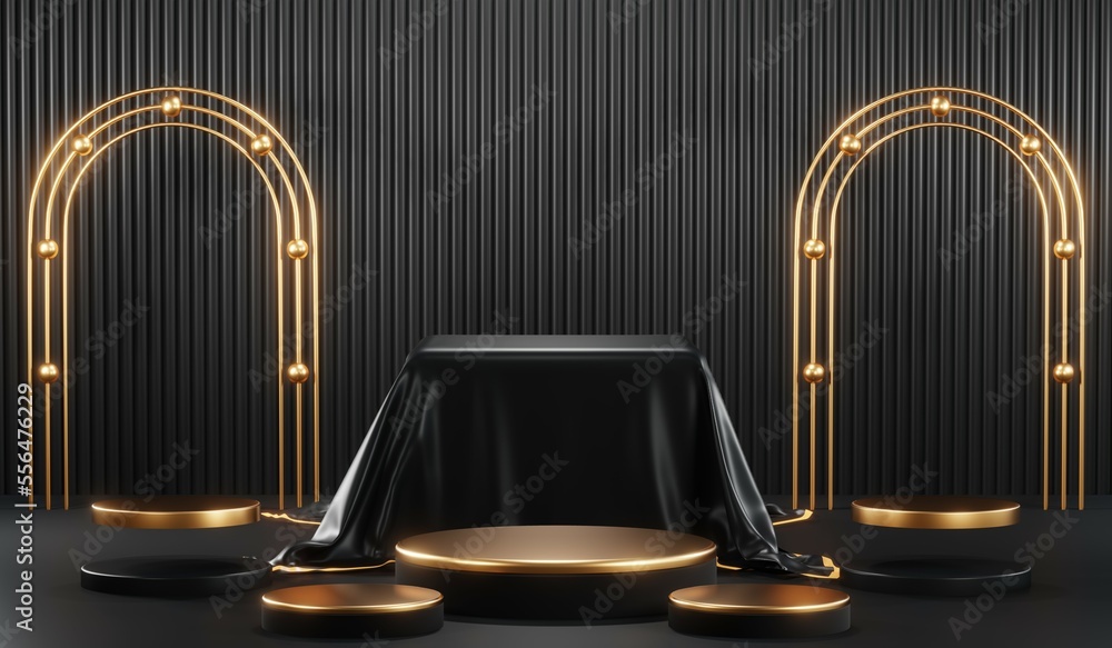 3D rendering of blank product background for cream cosmetics Modern black podium background 3D rendering of blank product background for cream cosmetics Modern black podium background