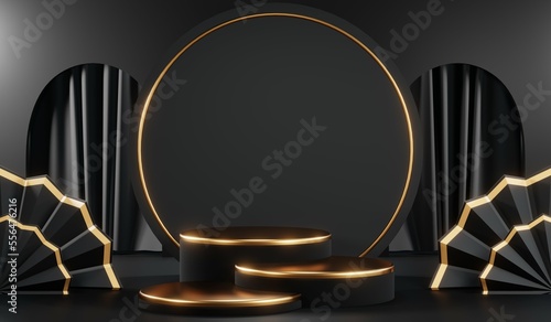 3D rendering of blank product background for cream cosmetics Modern black podium background