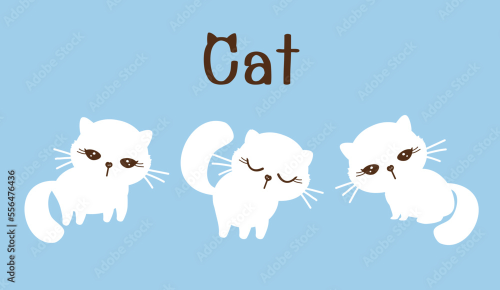 Cat kitten cartoons and hand written font on blue background vector illustration. Cute child print.