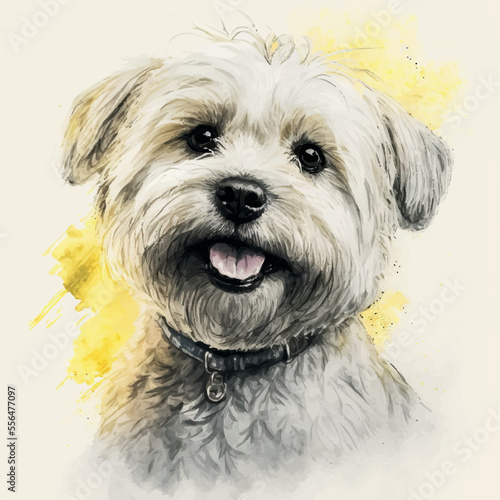 Watercolor dog painting illustrate, animal, white Maltese terrier