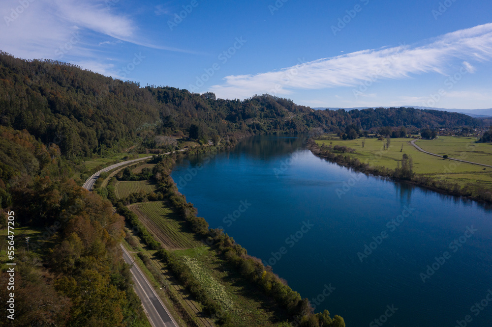 Fototapeta premium drone shot of lake in southern chile