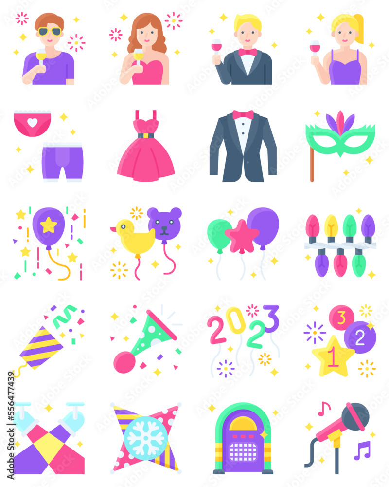 Fototapeta premium New year realated flat vector icon set 2