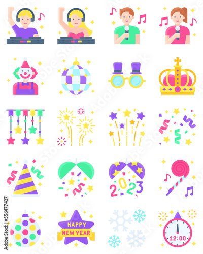 New year realated flat vector icon set