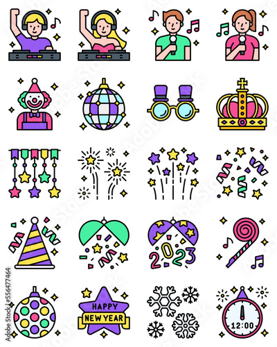 New year realated filled vector icon set