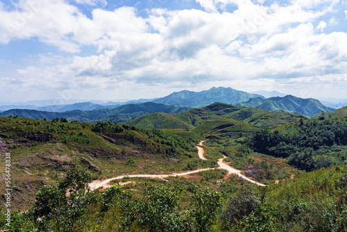 Beautiful landscape of Noen Chang Suek (Battle Elephant Hill) mountain view point is Thailand and Myanmar border crossing point. Mountain hill road view point scenic west in Kanchanaburi Thailand. photo