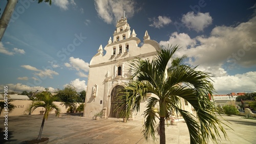 The Apostle Church Parroquia de Santiago Apostol with a blue sky in Merida, Yucatan, Mexico photo