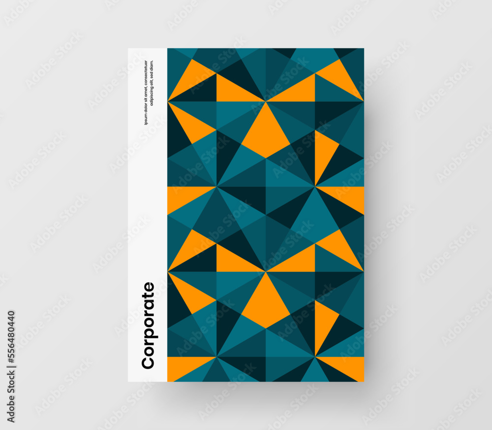 Minimalistic postcard vector design layout. Multicolored geometric shapes corporate identity illustration.