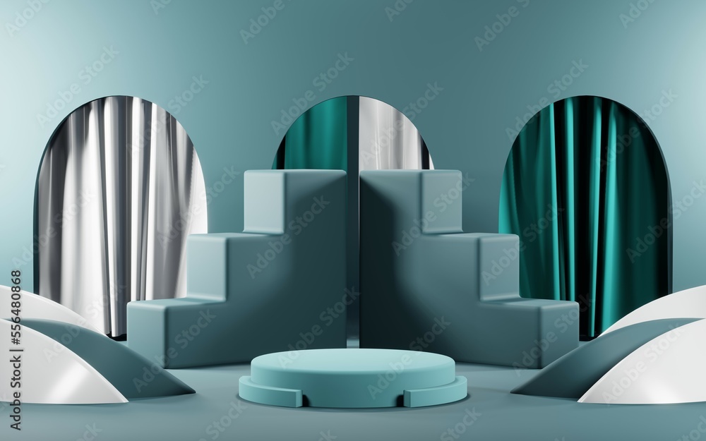 3D render of Podium background in blue tones for displaying cream products. cosmetics 3D render of Podium background in blue tones for displaying cream products. cosmetics