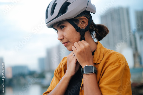 portrait of a young female leisure cyclist.