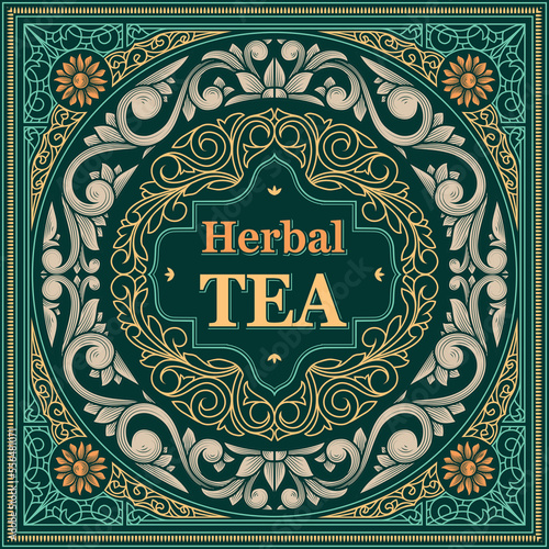 Herbal Tea - ornate vintage decorative label