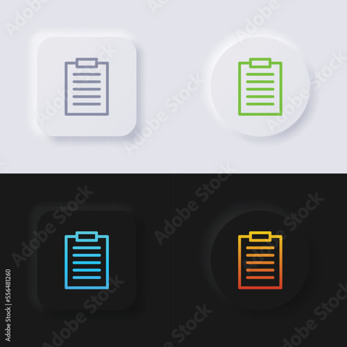 Clipboard icon set, Multicolor neumorphism button soft UI Design for Web design, Application UI and more, Button, Vector.