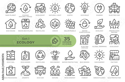 Set of conceptual icons. Vector icons in flat linear style for web sites, applications and other graphic resources. Set from the series - Ecology and Environment. Editable outline icon.	