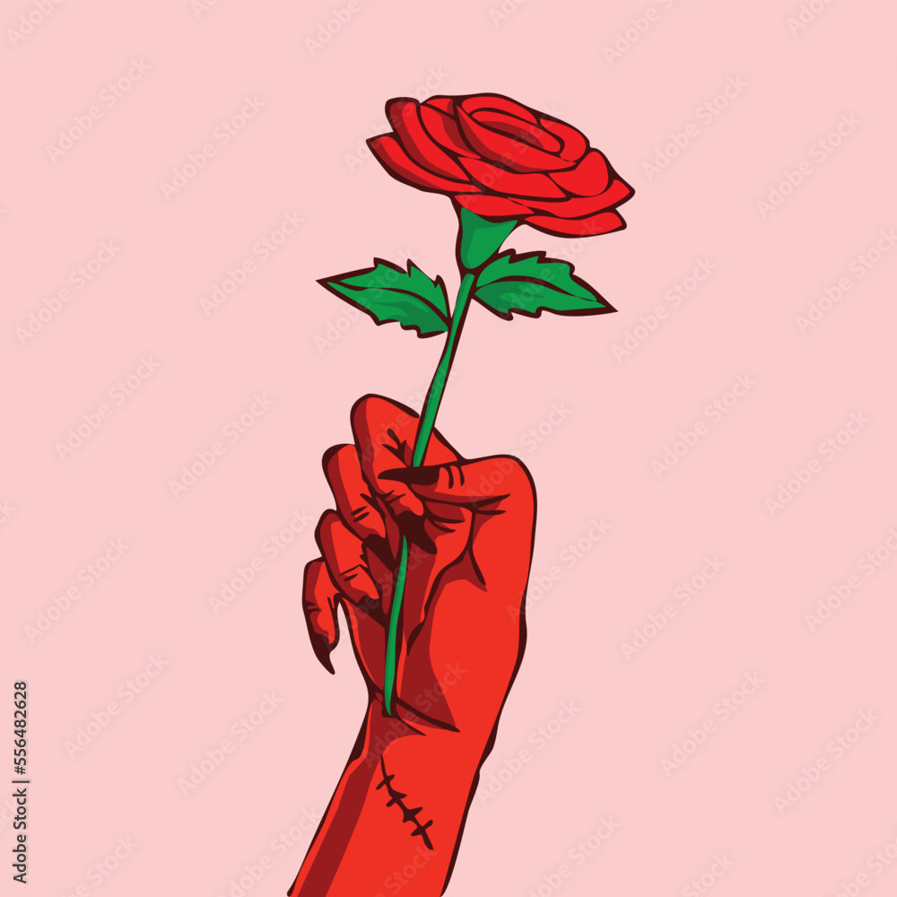 - devil hand and rose - This is a vector depicting a devil's hand