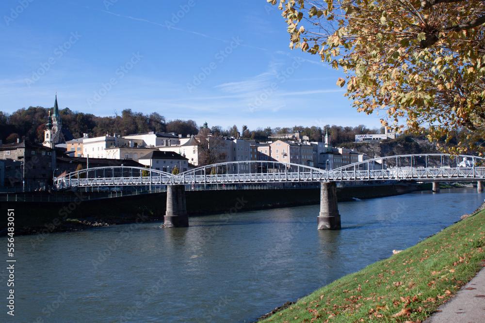 The footbridge in Salzburg follows downstream after the Karolinenbridge