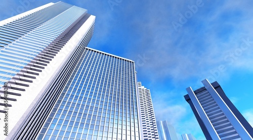 Skyscrapers  high-rise buildings  skyscrapers sky view  modern buildings against the sky with clouds  3d rendering