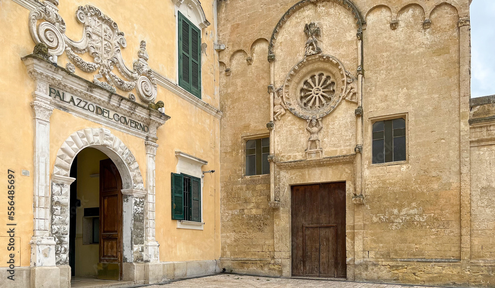 Entrance of Palazzo del Governo and Saint Dominic church on Piazza Vittorio Veneto in Sassi District of Matera in Basilicata in southern Italy