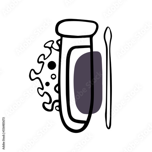 Doodle test tube with coronovirus with pcr