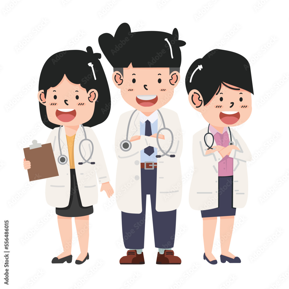 Set of doctors characters in white medical