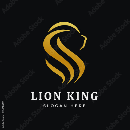Golden Lion Head abstract Logo Design with premium Line Art Style. Lion Head Vector Logo Template
