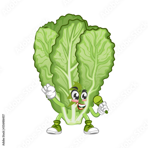 mascot vector illustration of cute mustard green character singing popstar style