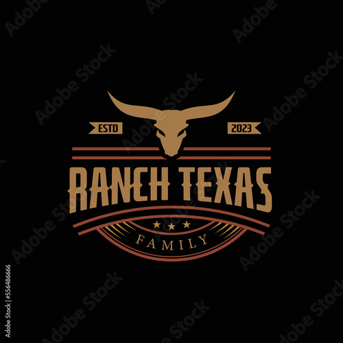 Vintage Retro Texas Longhorn, Western State Bull Cow Vintage Label Logo Design Emblem Label Logo Design Vector
