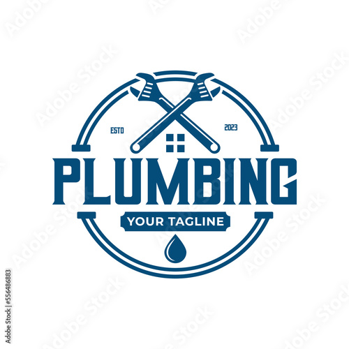 Plumbing logo template, in retro or vintage style, plumber logo for professional business concept emblem design