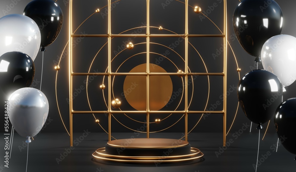 3D rendering of blank product background for cream cosmetics Modern black podium background 3D rendering of blank product background for cream cosmetics Modern black podium background