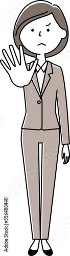 制止するスーツの女性