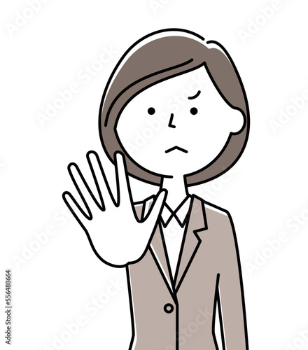 制止するスーツの女性
