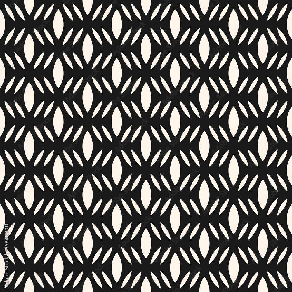 Vector monochrome seamless pattern. Simple black and white geometric texture.  Illustration of mesh, lattice, tissue structure. Endless abstract background. Repeat design for prints, textile, digital