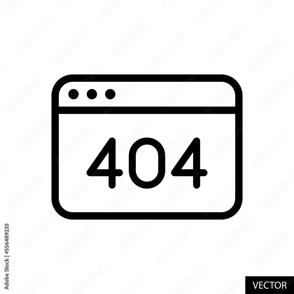 404 error web page vector icon in line style design for website, app, UI, isolated on white background. Editable stroke. Vector illustration. 404 error web page vector icon in line style design for website, app, UI, isolated on white background. Editable stroke. Vector illustration.