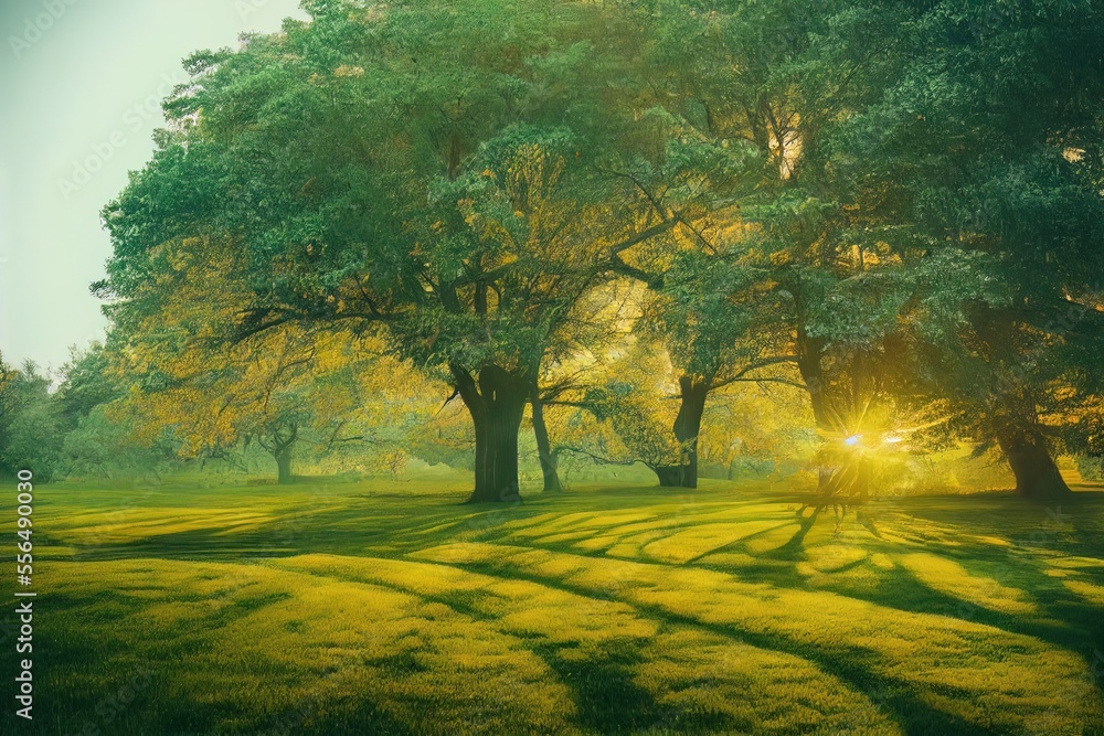 Fototapeta premium Landscape with trees in Morning Sun