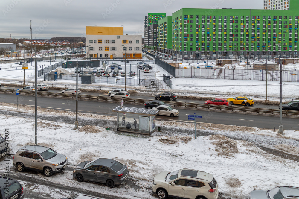 Obraz premium View from the fourth floor to the road and the bus stop