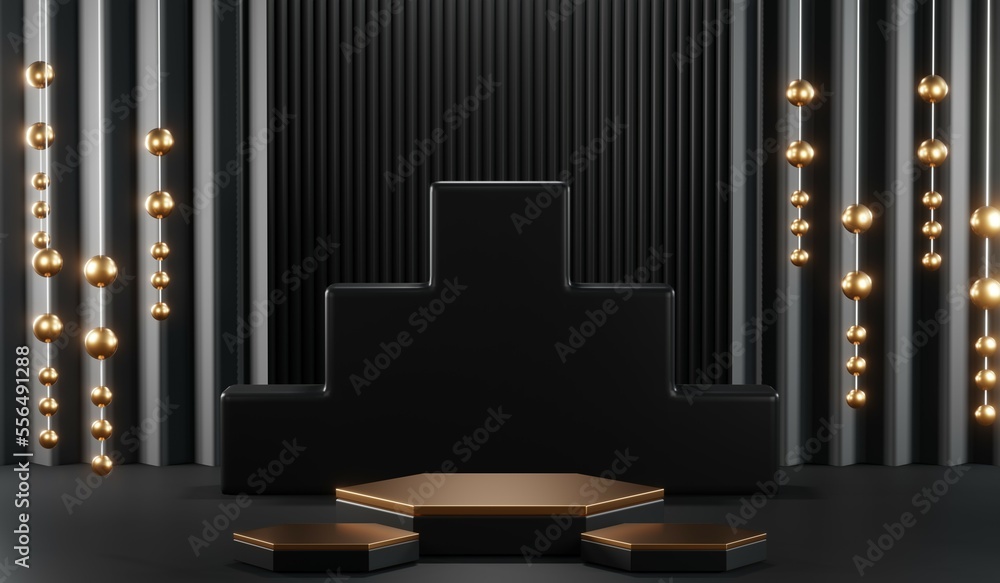3D rendering of blank product background for cream cosmetics Modern black podium background 3D rendering of blank product background for cream cosmetics Modern black podium background