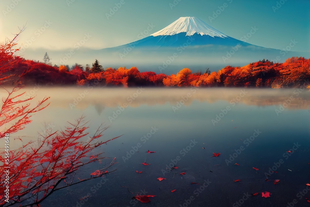 Mountain in Autumn Season. Red Leaves in Beautiful Weather