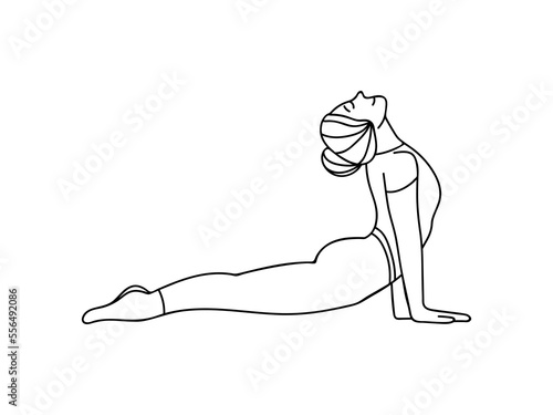 Young woman standing on her hand doing yoga exercise in side view. A girl doing stretching exercise of yoga stand on her hands doodle icon in vector.