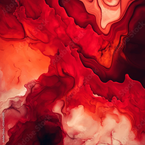 dramatic black and red ink marble background texture with grunge streaks and cracks, old, distressed liquid red color. Stone texture white with red marble background. 