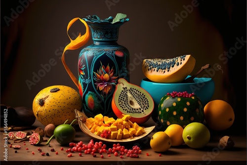 tropical fruit still life, pop art,  kitchen canvas print, wall art,  © Дихтяр Юрий