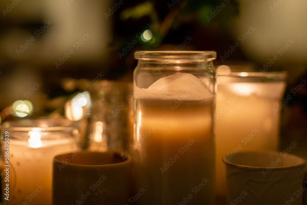 Candles and fairy lights, with a shallow depth of field Candles and fairy lights, with a shallow depth of field