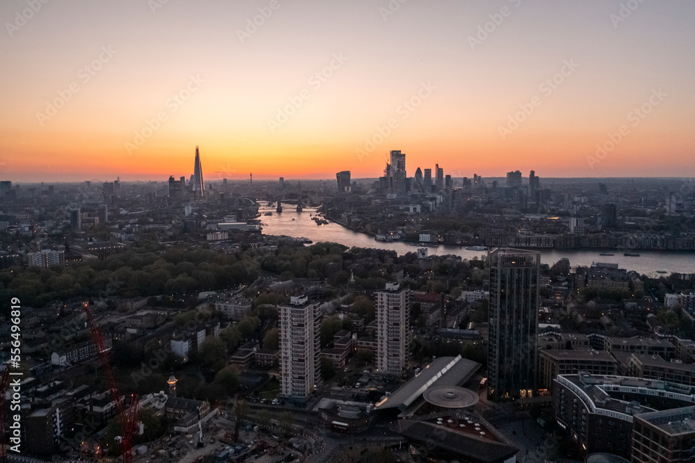 Elivated View of city of London and shard Skyline by sunset, London, UK Elivated View of city of London and shard Skyline by sunset, London, UK