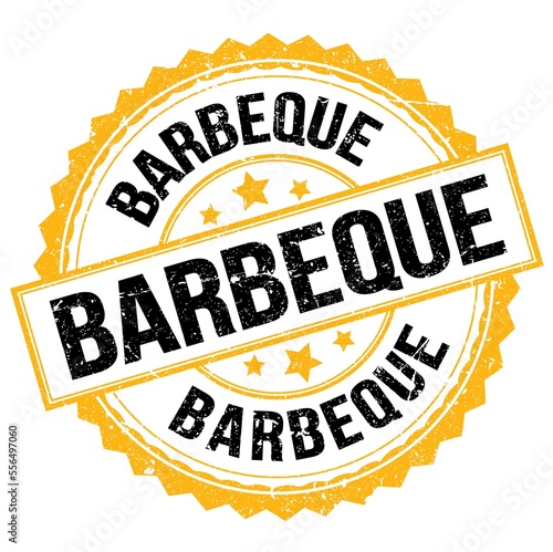 BARBEQUE text on yellow-black round stamp sign
