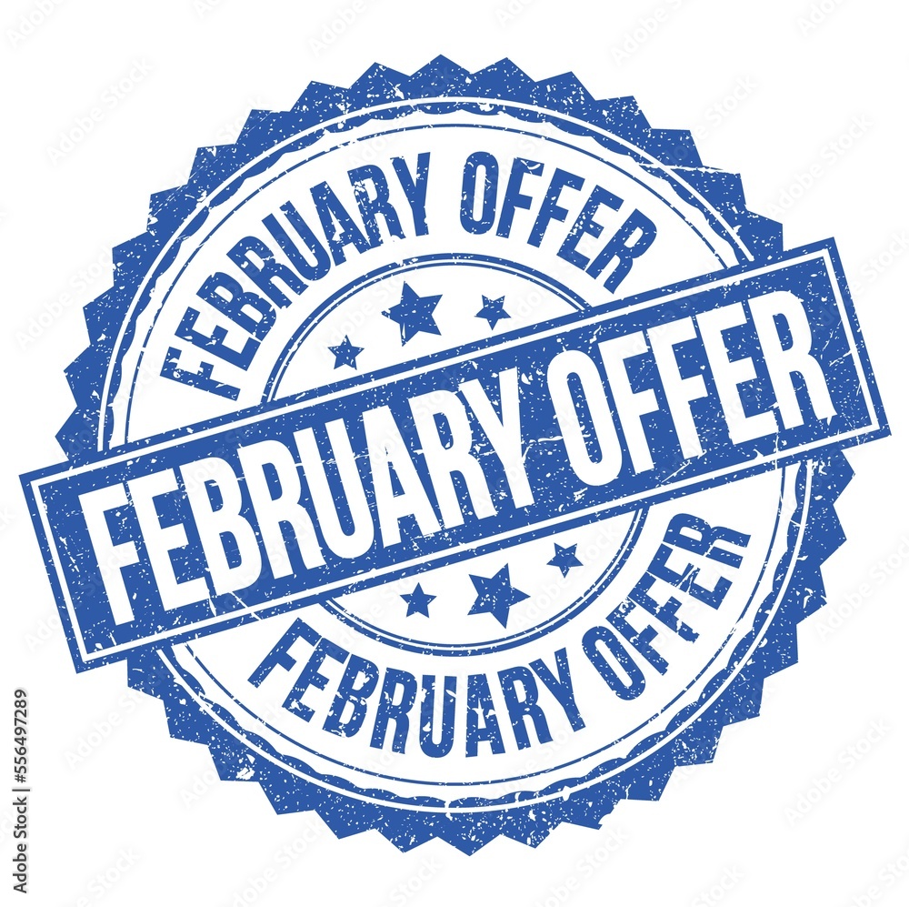 Obraz premium FEBRUARY OFFER text on blue round stamp sign