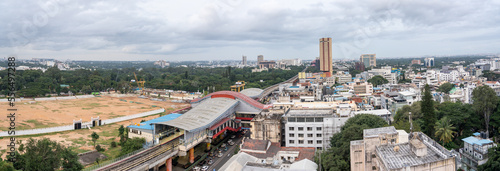 Aerial Panoramic View of Downtown Bengaluru with Train and cars in the picture