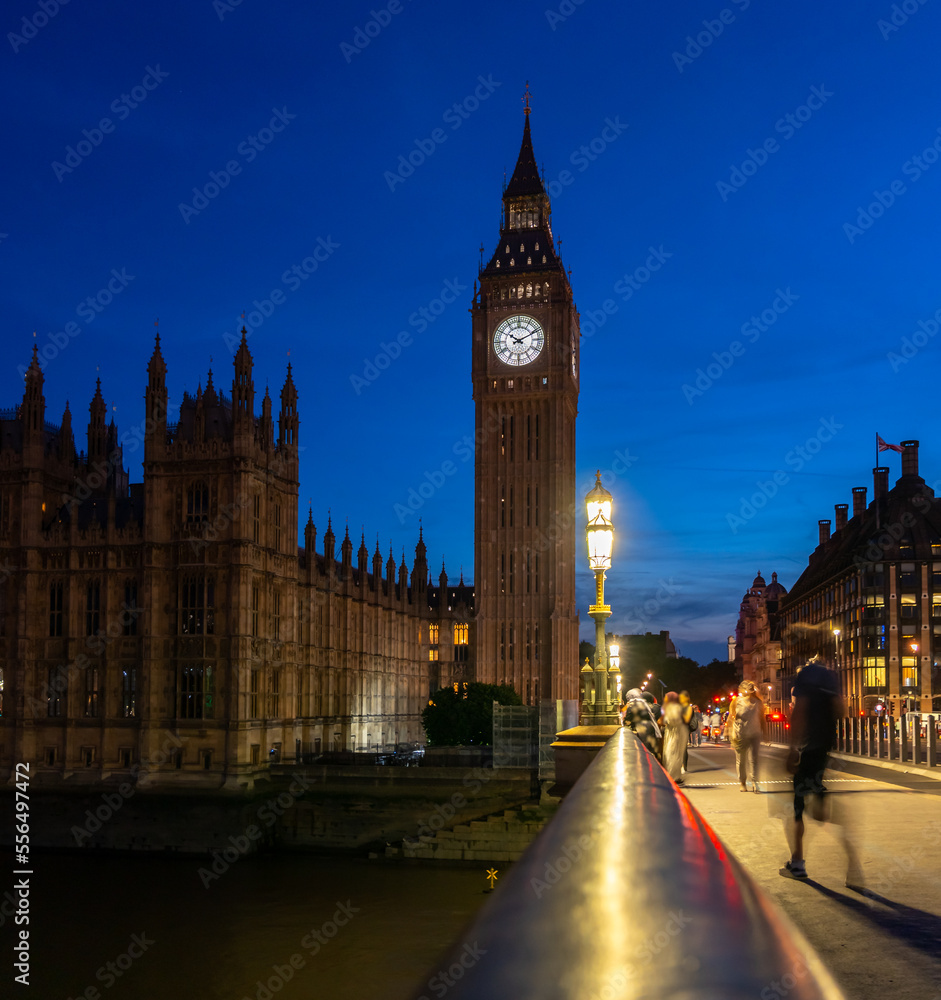 Big Ben Clock Tower from the Westminster Bridge at Night