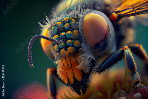 Macro photograph of a fictitious insect on a flower with a high level of detail and color